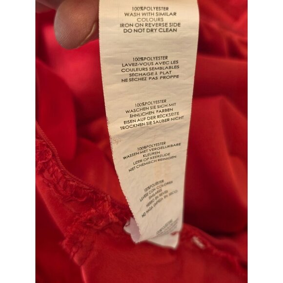 Nasty Gal Red Satin Ruched Wrap Style Blouse Size 2 Long Cuff Slv Plunging VNeck - Picture 9 of 9